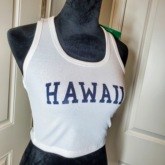 NWT SHEIN EZwear White Ribbed Hawaii Cropped Tank Top Size 4 - Picture 15 of 16